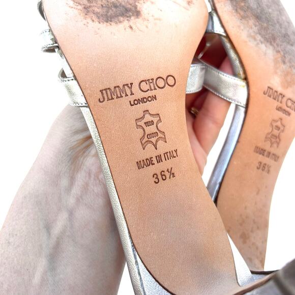 Vintage Y2K Jimmy Choo Strappy Kitten Heels Silver Metallic Low Pumps 6.5 Mules - Picture 7 of 8